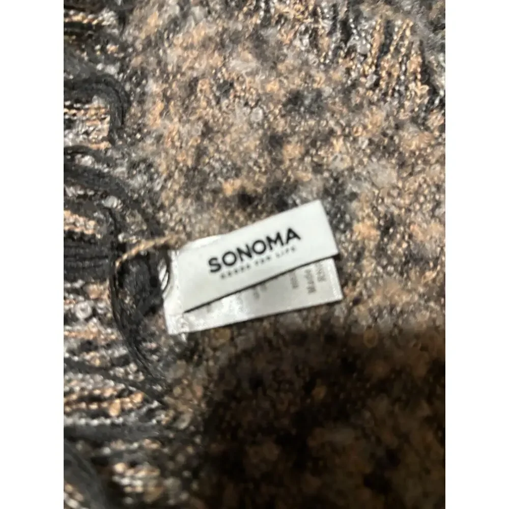 Sonoma Leopard Print Scarf Soft Fringe Cozy Wrap Gray Brown
